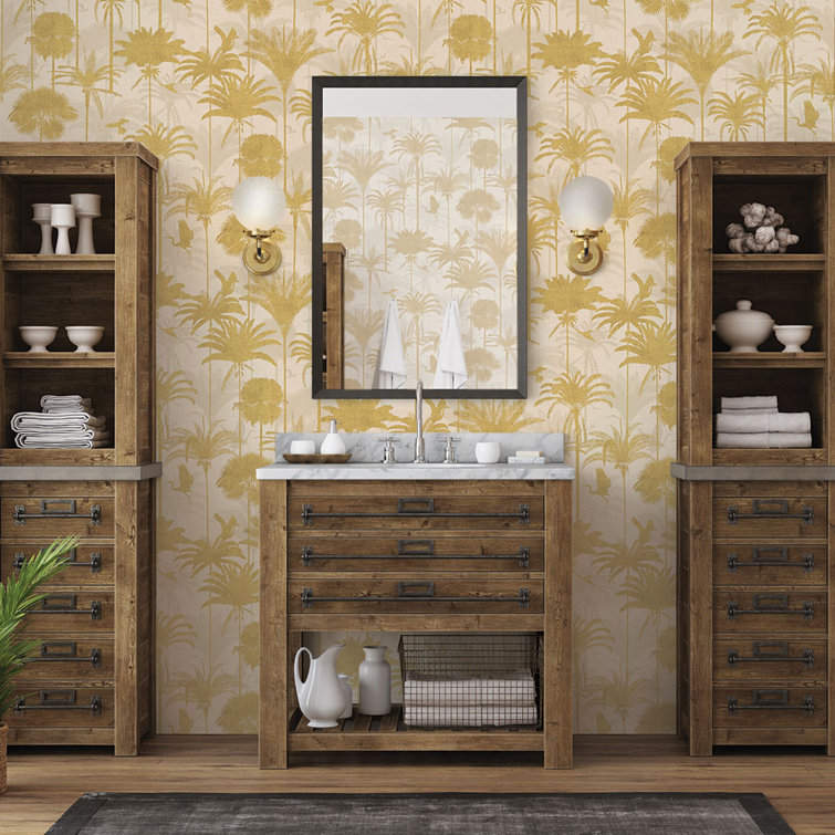 Metallic Gold Palm Trees Peel and Stick Wallpaper Roll