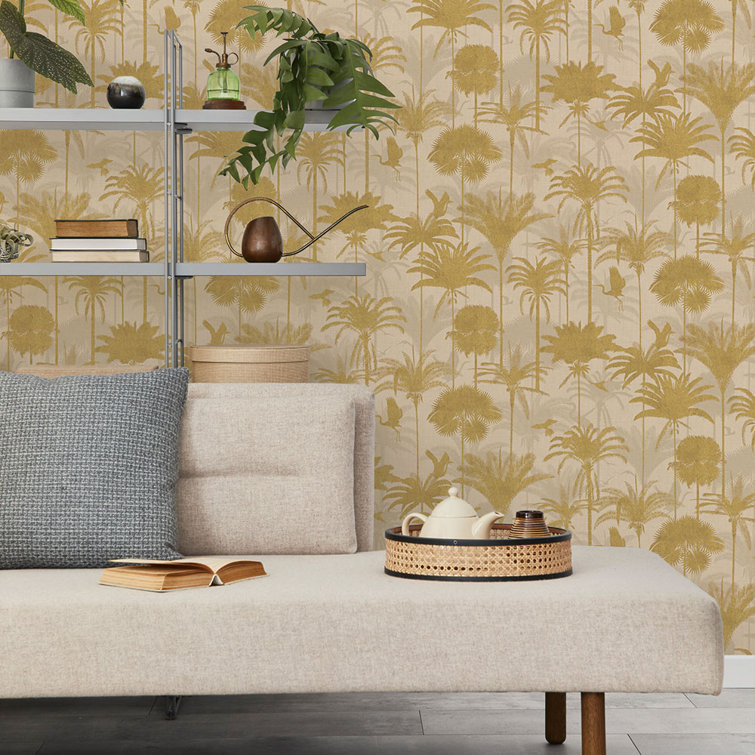 Metallic Gold Palm Trees Peel and Stick Wallpaper Roll