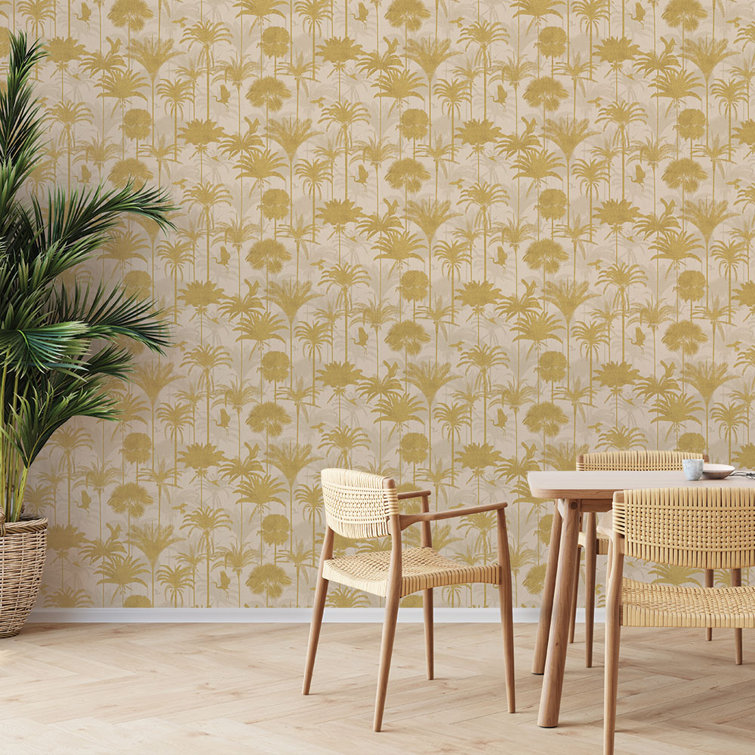 Metallic Gold Palm Trees Peel and Stick Wallpaper Roll