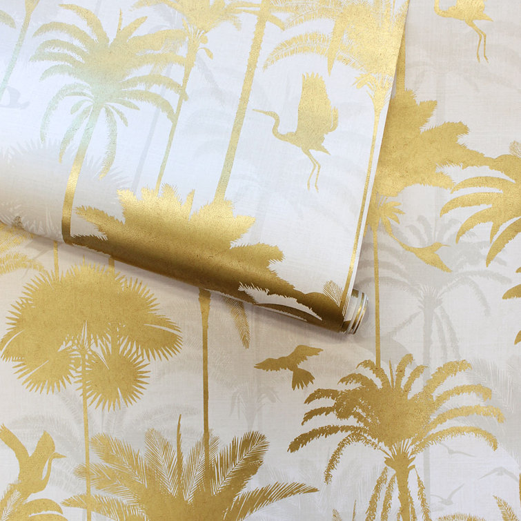Metallic Gold Palm Trees Peel and Stick Wallpaper Roll