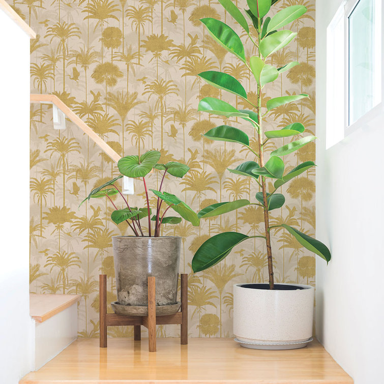 Metallic Gold Palm Trees Peel and Stick Wallpaper Roll
