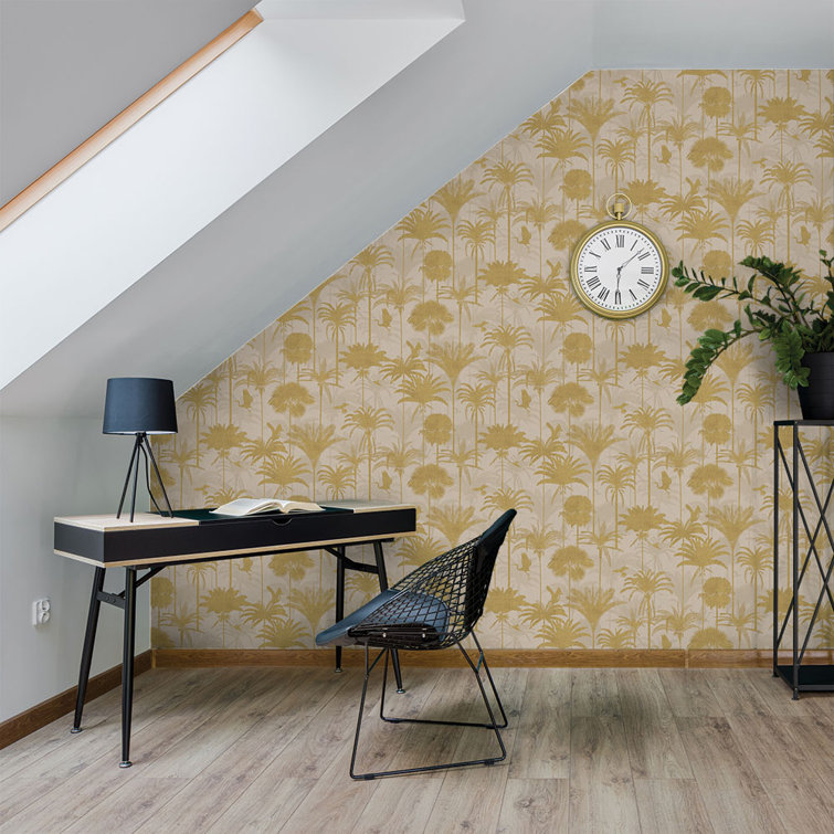 Metallic Gold Palm Trees Peel and Stick Wallpaper Roll