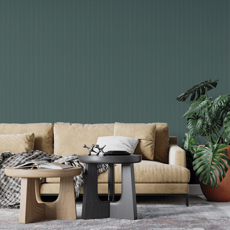 Teal Green Faux Wood Beadboard Peel and Stick Wallpaper Roll