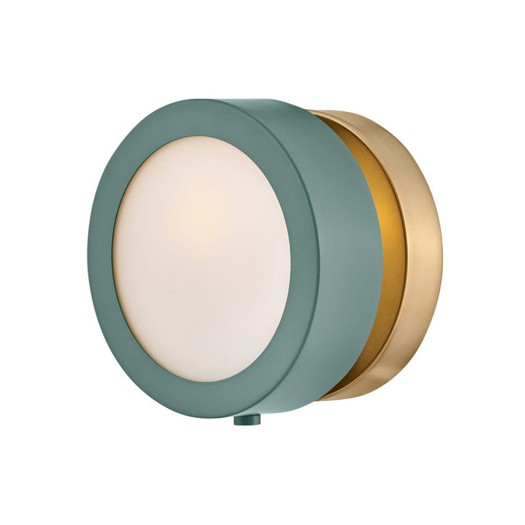 Sage Green and Brass Dimmable Wall Sconce with Etched Opal Glass