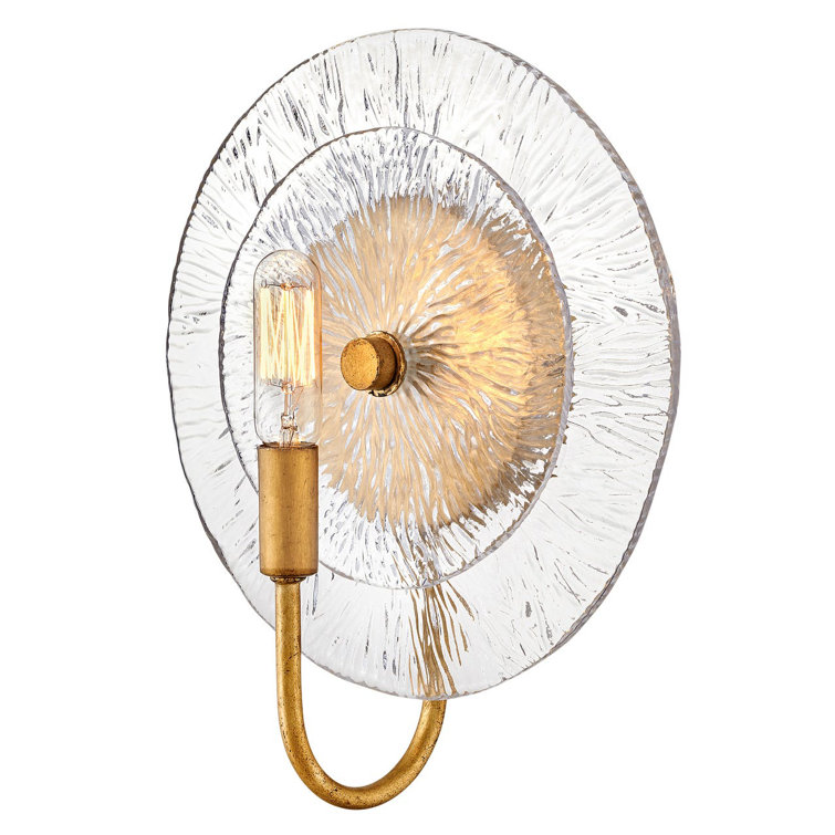 Rene Distressed Brass Dimmable Wall Sconce with Clear Pressed Glass