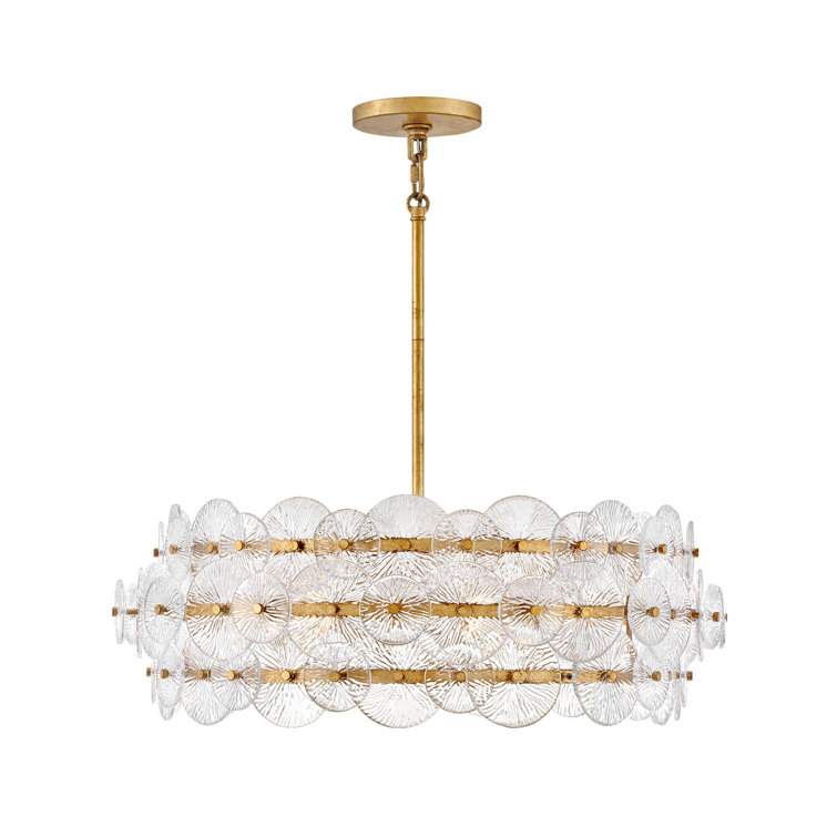 Rene Distressed Brass 6-Light Drum Chandelier with Clear Pressed Glass