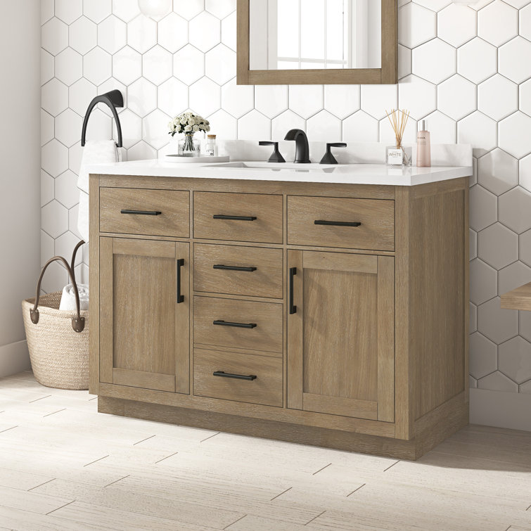 Bailey 48" Driftwood Oak Single Bathroom Vanity with Quartz Top