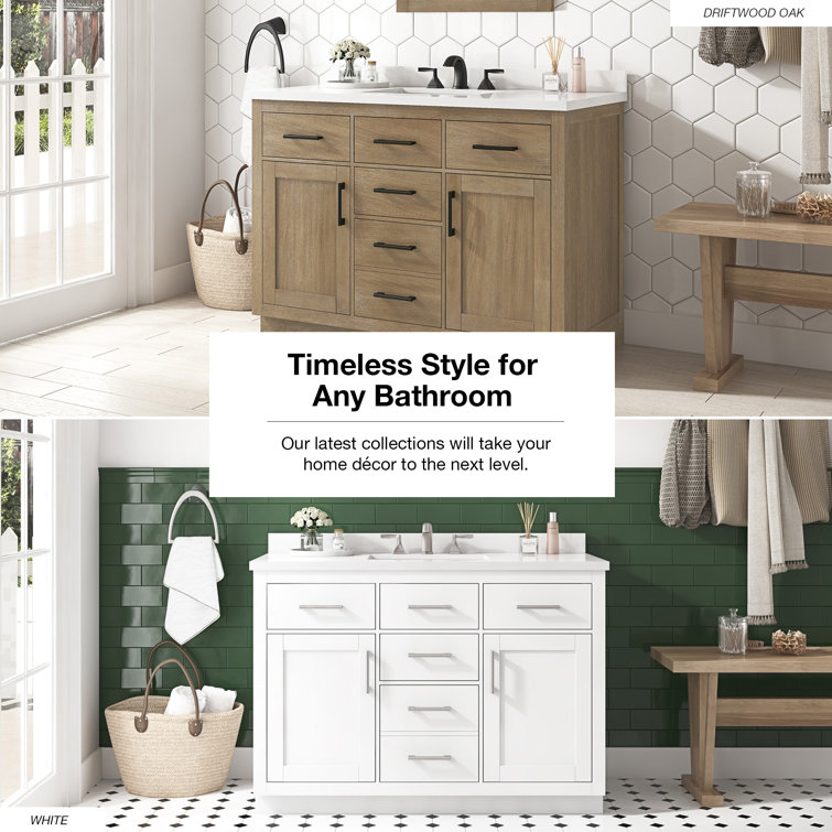 Bailey 48" Driftwood Oak Single Bathroom Vanity with Quartz Top