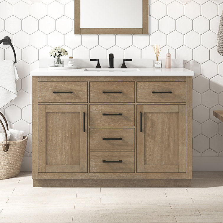 Bailey 48" Driftwood Oak Single Bathroom Vanity with Quartz Top
