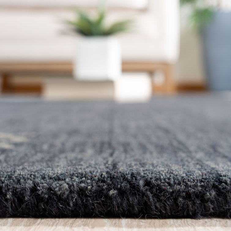 Charcoal Gray Hand-Knotted Wool Rectangular Rug 5' x 8'