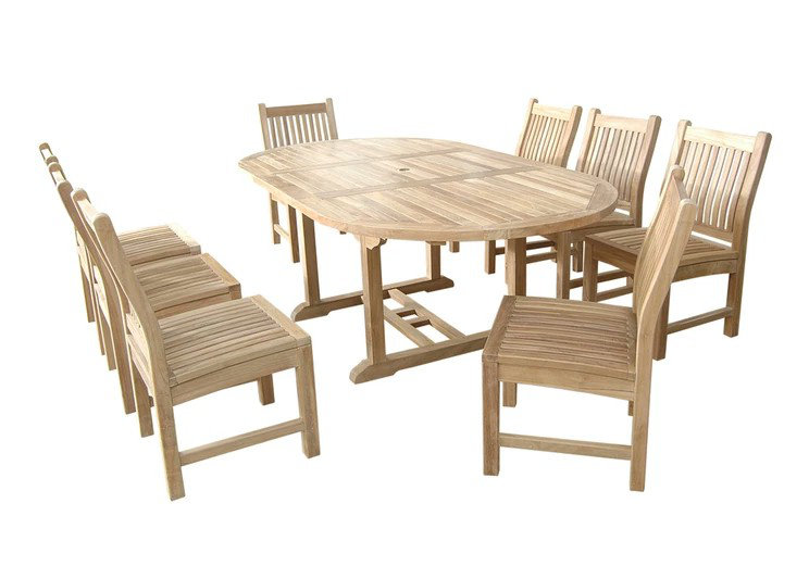 Natural Teak 8-Person Oval Outdoor Dining Set