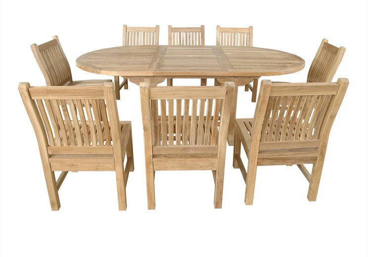 Natural Teak 8-Person Oval Outdoor Dining Set