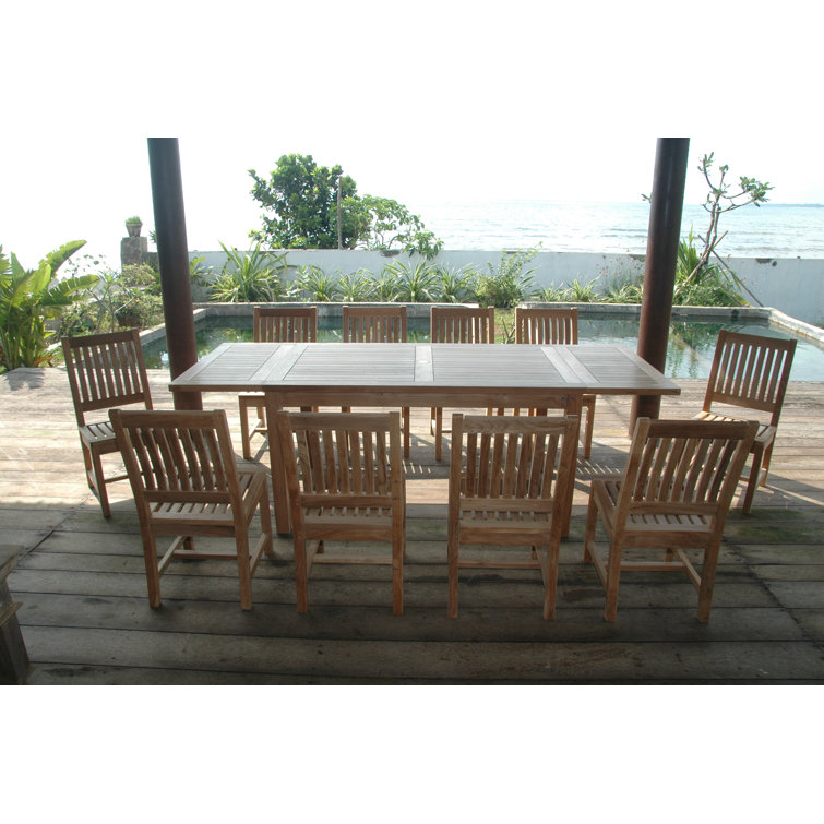 Natural Teak 11-Piece Outdoor Dining Set with Extension Table