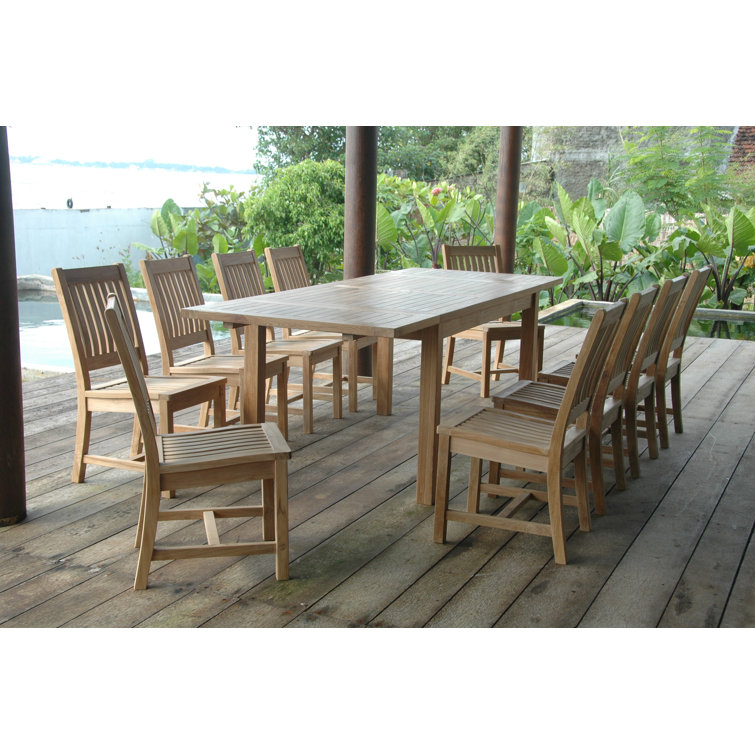 Natural Teak 11-Piece Outdoor Dining Set with Extension Table