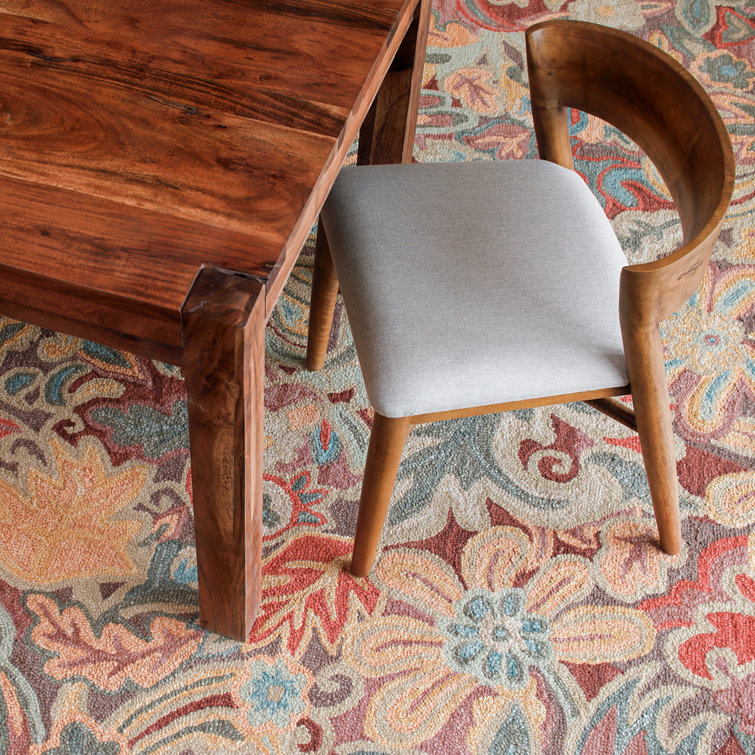 Handmade Round Multicolor Floral Wool Area Rug