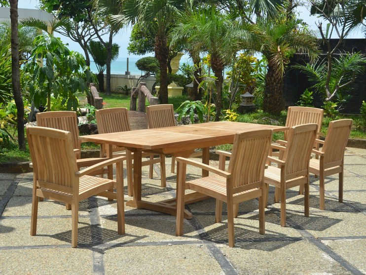 Natural Teak 8-Person Outdoor Dining Set with Stackable Chairs
