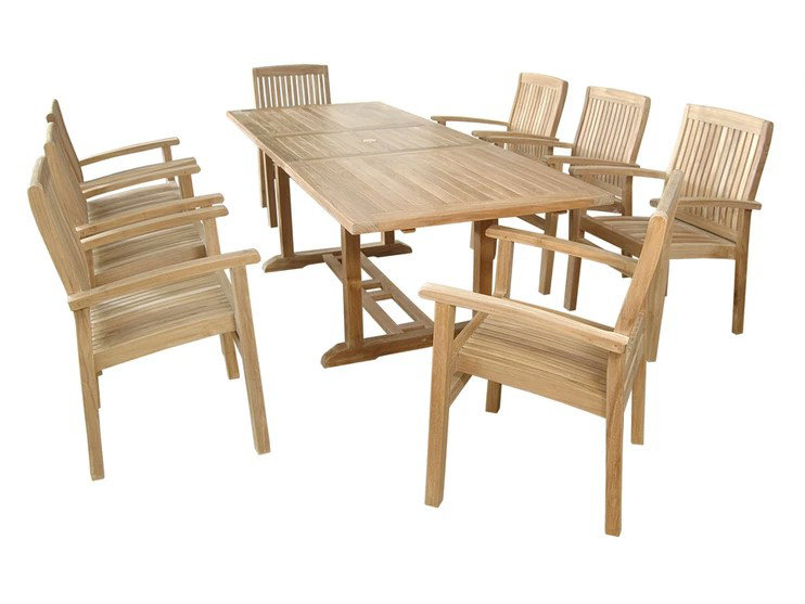 Natural Teak 8-Person Outdoor Dining Set with Stackable Chairs