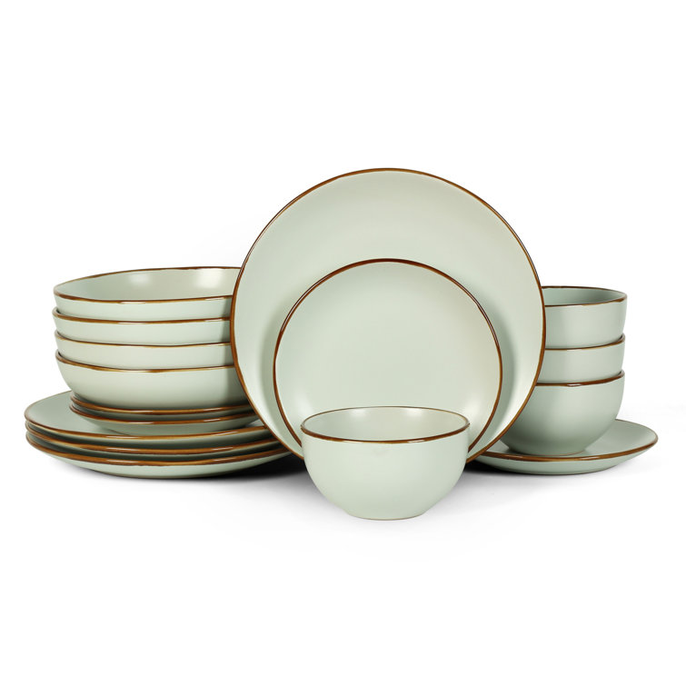Light Green Ceramic 16-Piece Dinnerware Set with Metallic Band