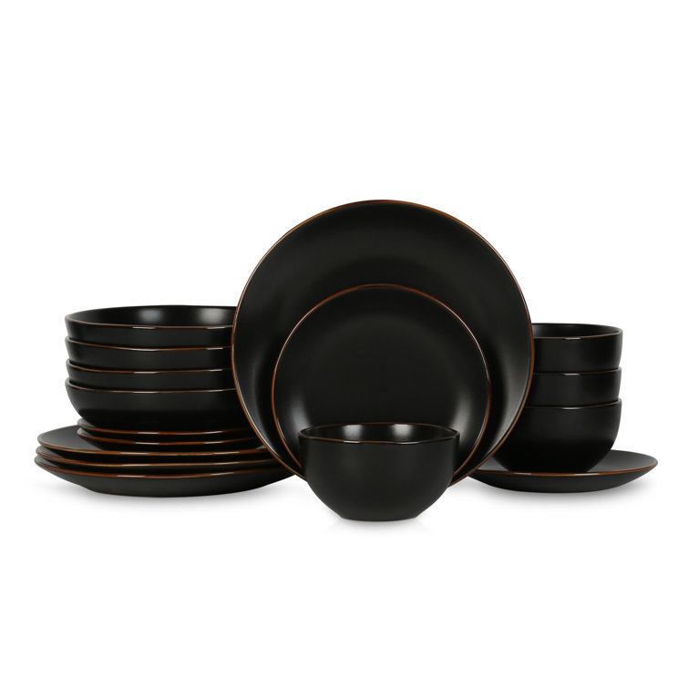 Black and White Ceramic 16-Piece Dinnerware Set with Gold Detailing