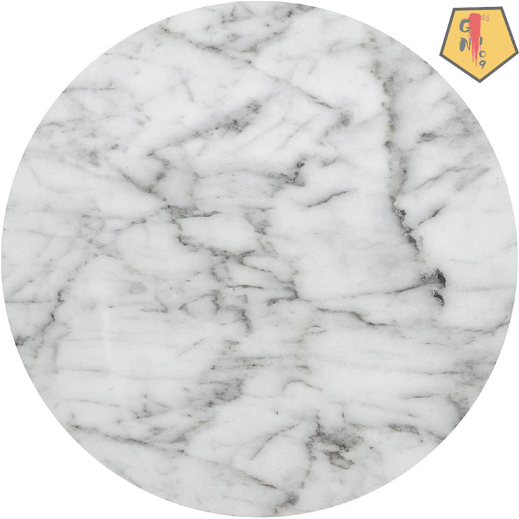 Solana 17'' White Marble Look & Antique Brass Round End Table
