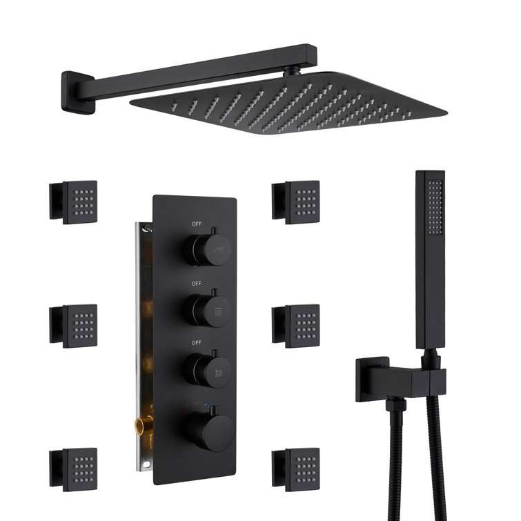 Matte Black Stainless Steel Wall Mounted Shower System with 6 Body Jets