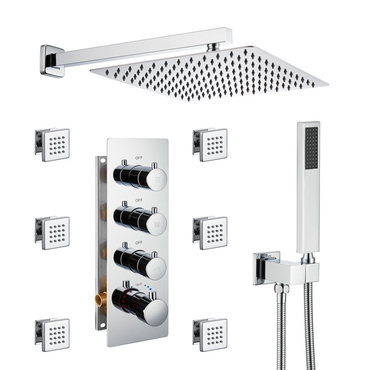 Chrome Wall Mounted Shower System with 6 Body Jets
