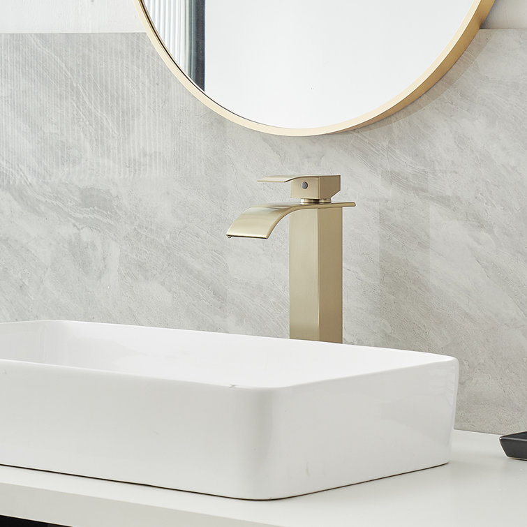Brushed Gold Stainless Steel Single Handle Vessel Sink Faucet