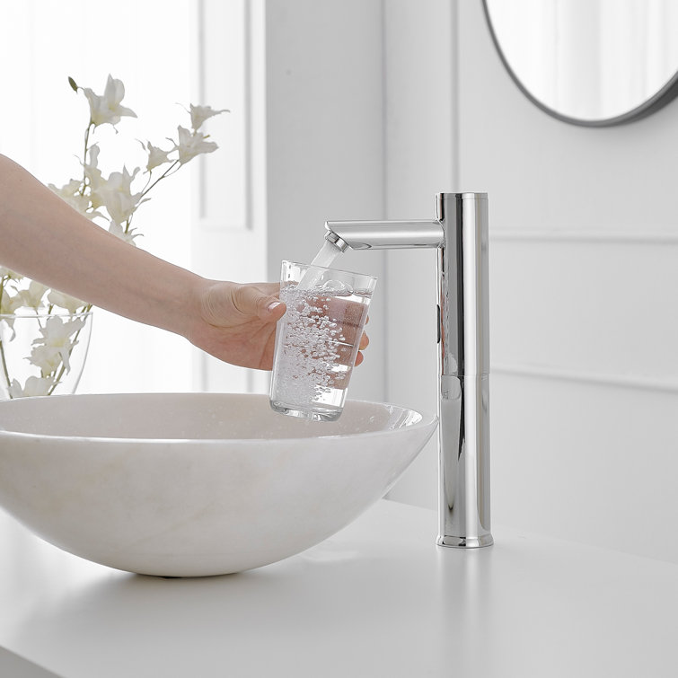 Polished Chrome Touchless Vessel Sink Faucet with Drain Assembly
