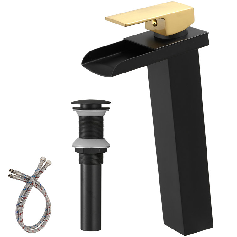 Matte Black and Gold Single Handle Vessel Sink Faucet