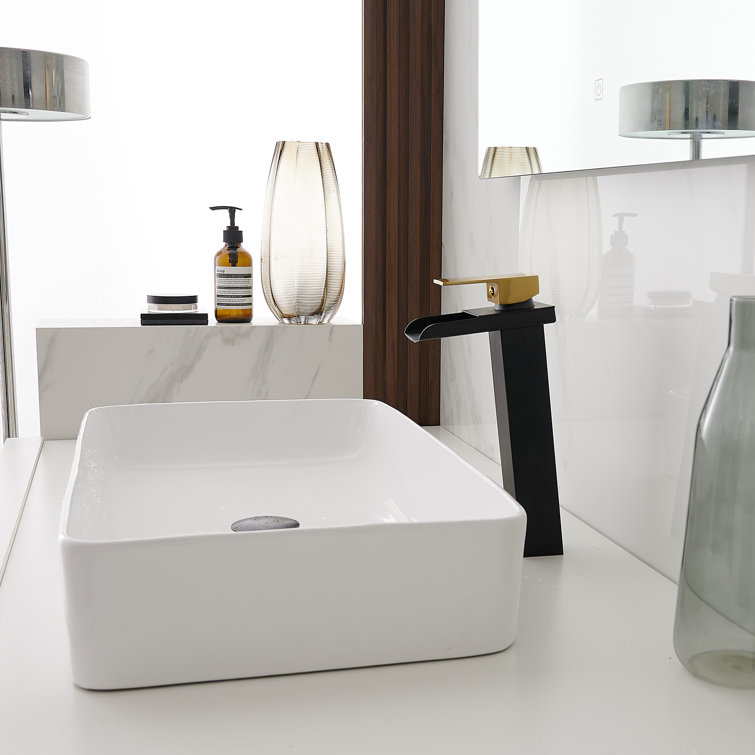 Matte Black and Gold Single Handle Vessel Sink Faucet