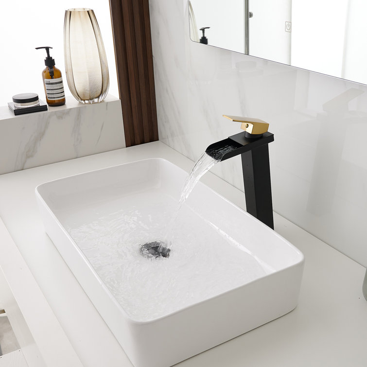 Matte Black and Gold Single Handle Vessel Sink Faucet
