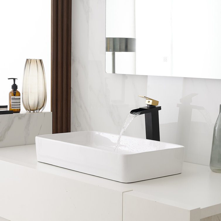 Matte Black and Gold Single Handle Vessel Sink Faucet