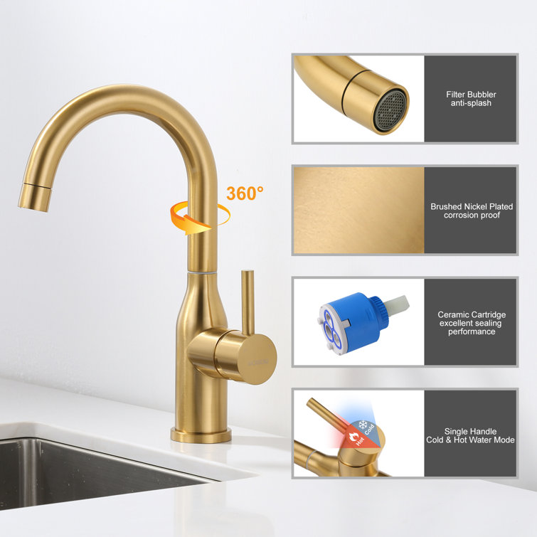 Brushed Gold Stainless Steel Single Handle Bar Faucet