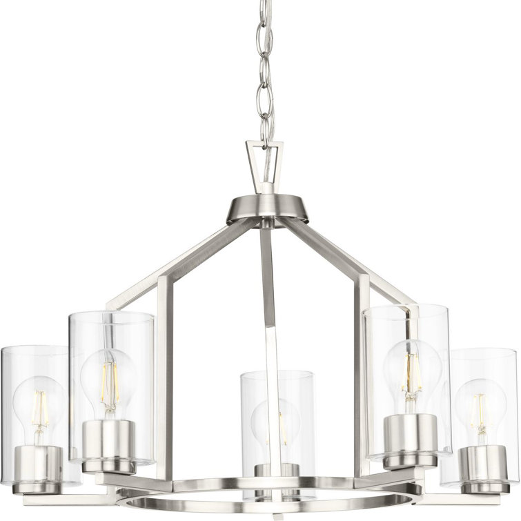 Brushed Nickel 5-Light Geometric Chandelier with Clear Glass Shades