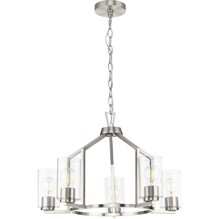 Brushed Nickel 5-Light Geometric Chandelier with Clear Glass Shades