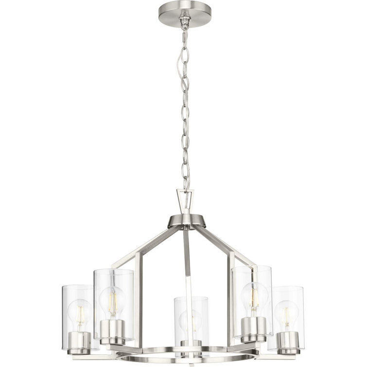 Brushed Nickel 5-Light Geometric Chandelier with Clear Glass Shades