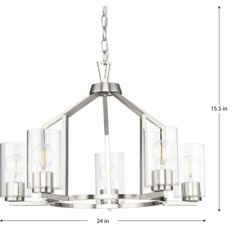 Brushed Nickel 5-Light Geometric Chandelier with Clear Glass Shades