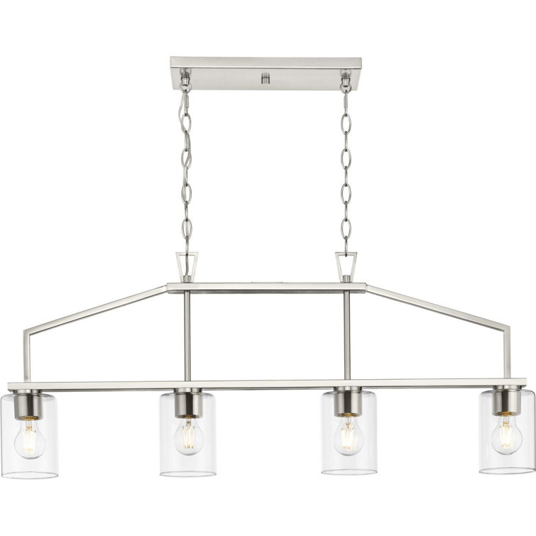 Goodwin Brushed Nickel 4-Light Linear Island Chandelier with Clear Glass Shades