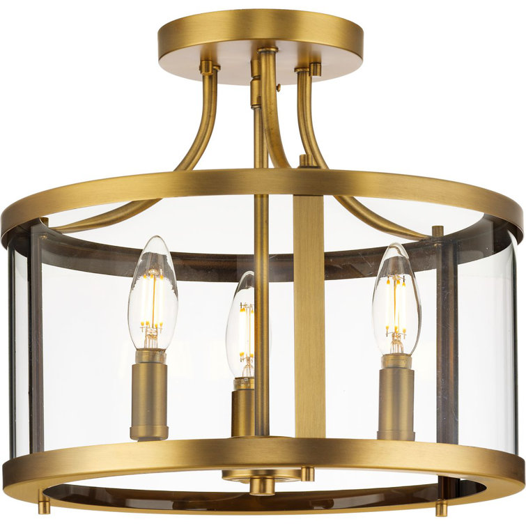 Gilliam 13" Vintage Brass and Glass Semi-Flush Mount Light