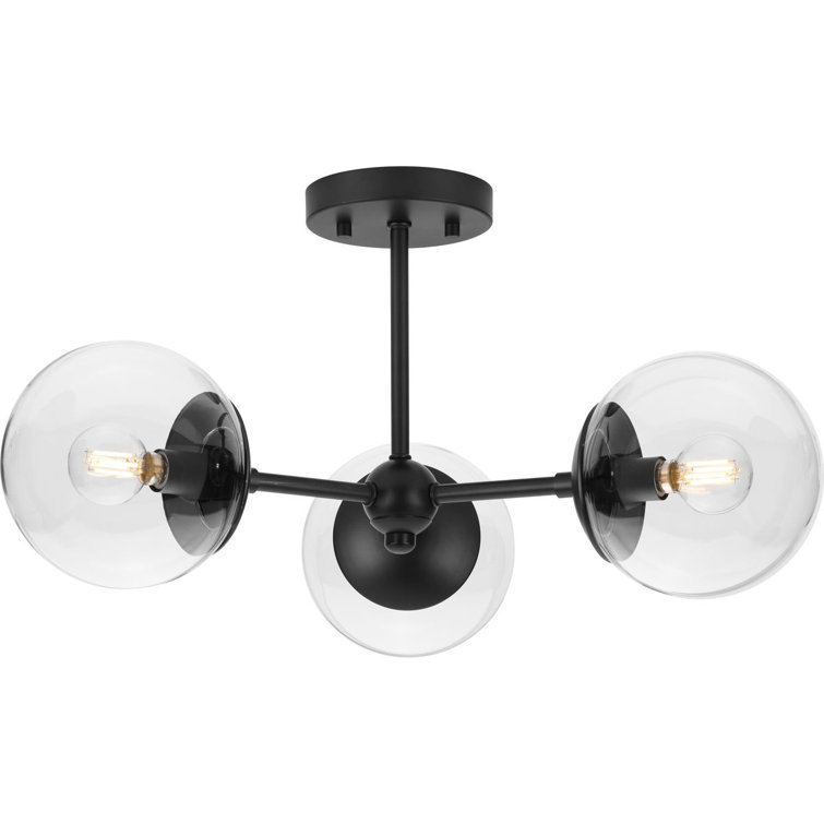 Matte Black Glass Globe 3-Light Flush Mount Ceiling Light