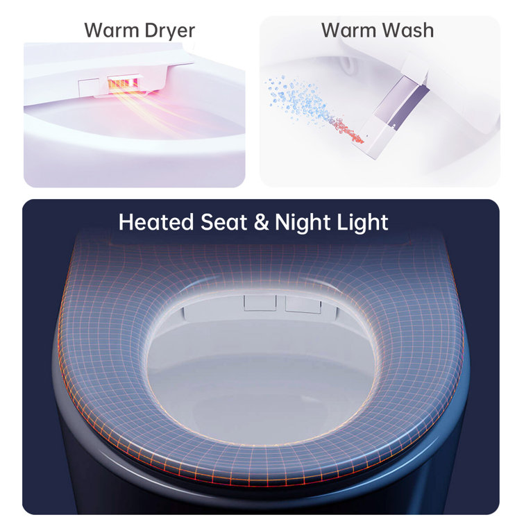 Smart White Elongated Tankless Bidet Toilet with Heated Seat