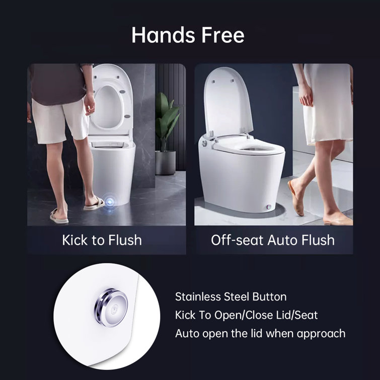 Smart White Elongated Tankless Bidet Toilet with Heated Seat