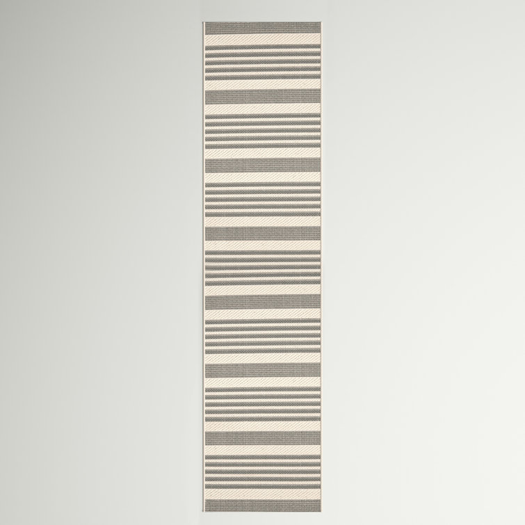 Elysian Gray Bone 27'' Flat Woven Synthetic Indoor/Outdoor Runner Rug