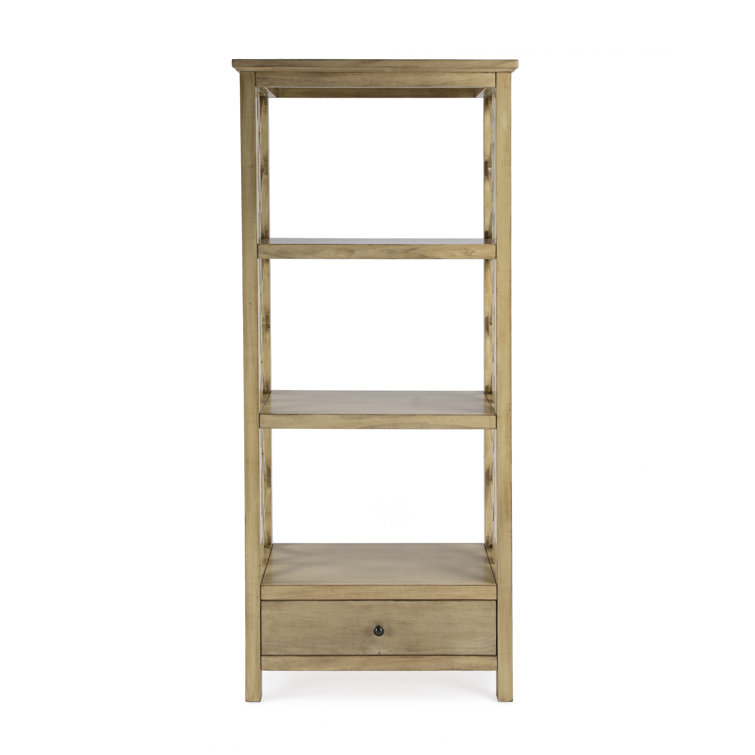 Lorena 30"W Beige Wood 3-Tier Etagere Bookcase with Drawer