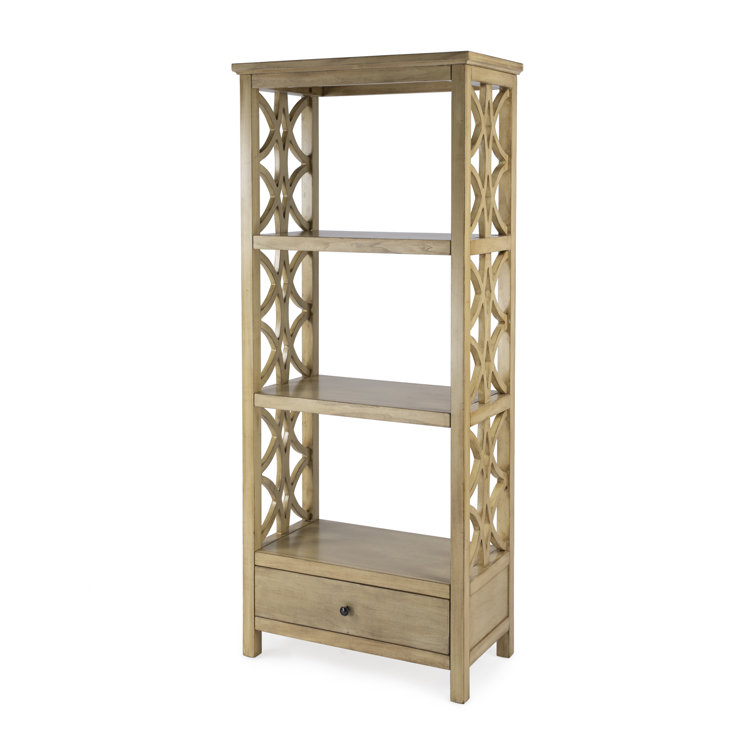 Lorena 30"W Beige Wood 3-Tier Etagere Bookcase with Drawer