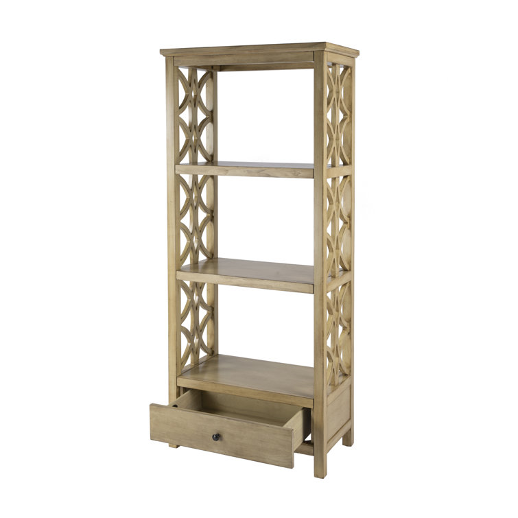 Lorena 30"W Beige Wood 3-Tier Etagere Bookcase with Drawer