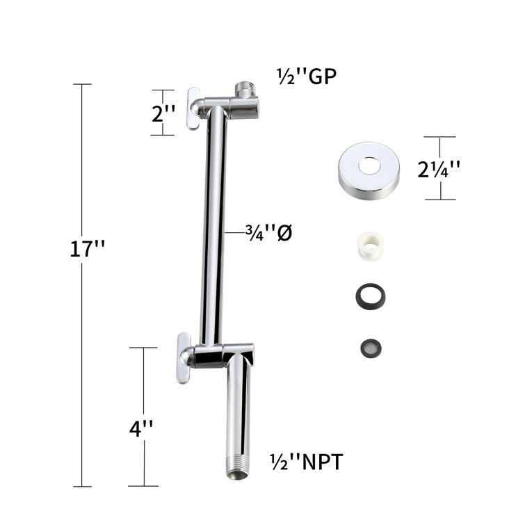 17" Polished Chrome Adjustable Shower Arm with Cross Handle