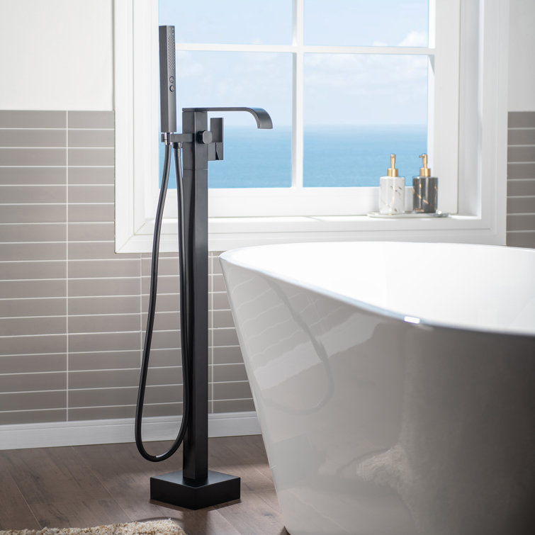 Matte Black Brass Freestanding Tub Faucet with Hand Shower