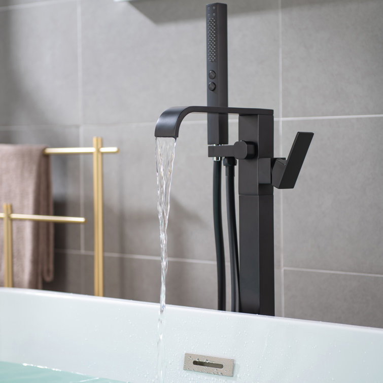 Matte Black Brass Freestanding Tub Faucet with Hand Shower