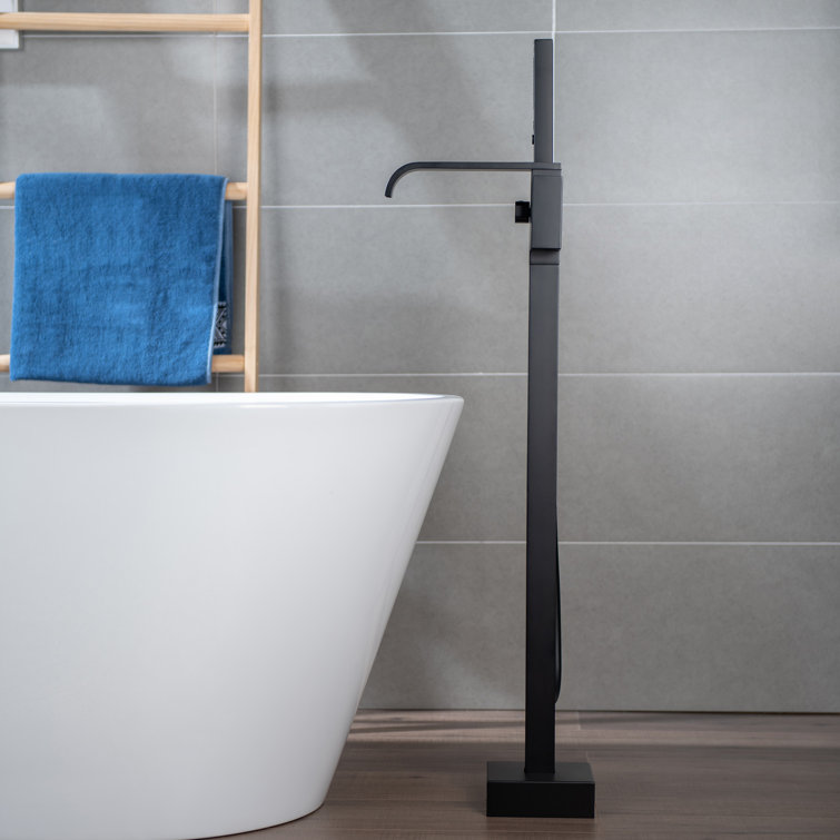 Matte Black Brass Freestanding Tub Faucet with Hand Shower